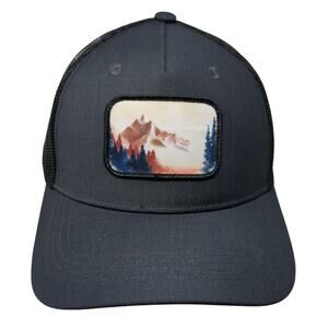 The Montana Scene Snapback Trucker Hat Blue One Size Adjustable Mesh Back